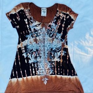 High low tie dyed western cross tunic